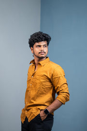 Cotton Shirt for Men | Stylish Slim Fit, Comfortable & Breathable - Mustard Yellow